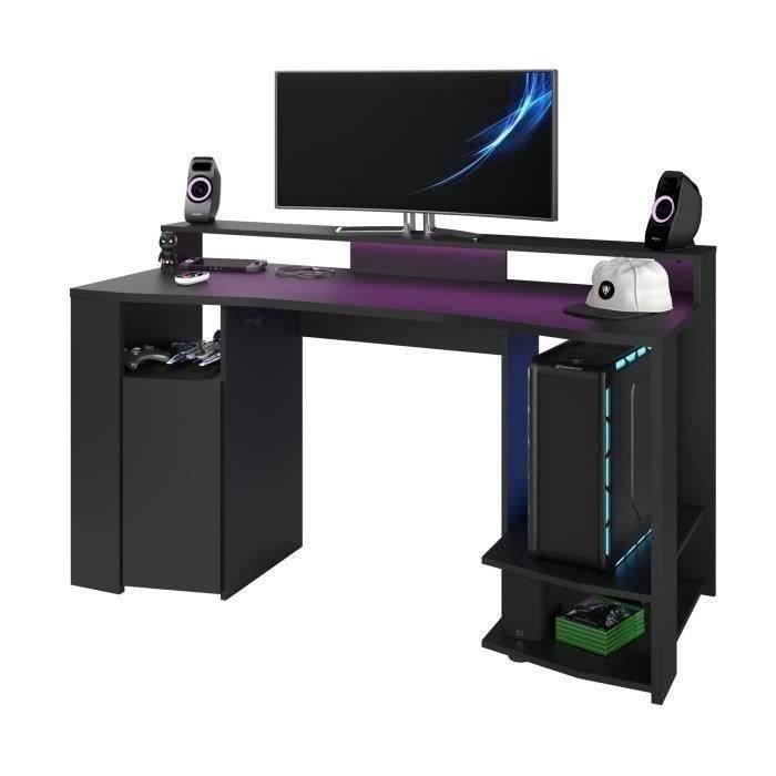 Escritorio para juegos LED para diestros - Negro - Ancho 152 x Profundidad 61,5 x Alto 86,7 cm - Amplia zona de juego - GAMING