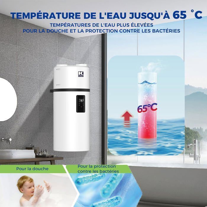 Scaldabagno - Pompa di calore a parete - 102 L - Pompa di calore aria-acqua R290 - Wi-Fi