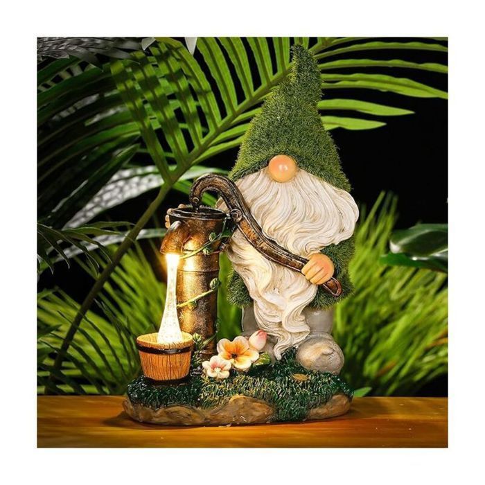 figura de gnomo de jardín, resina sintética, luz LED solar, resistente al agua, decoración para exteriores, patio o césped.