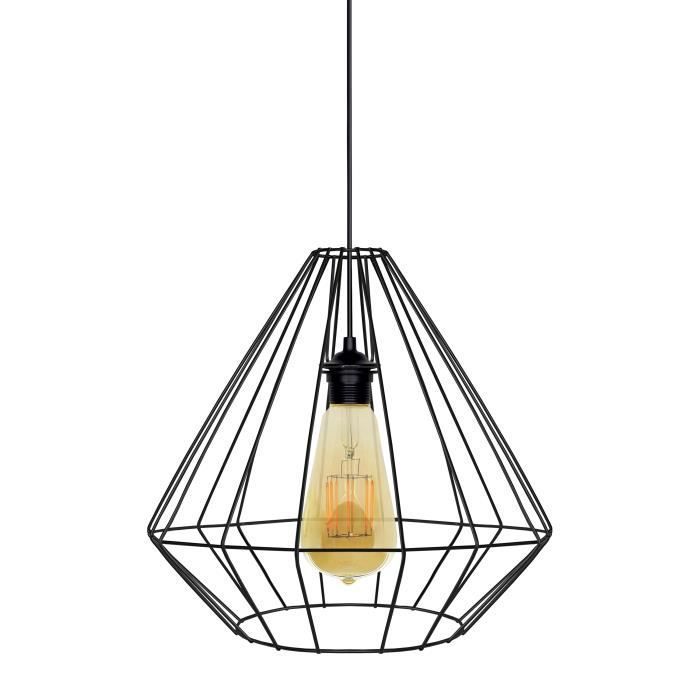Lámpara colgante TOSEL de 1 luz - iluminación interior - acero negro - estilo urbano - 96 cm de alto x 40 cm de ancho x 40 cm de profundidad