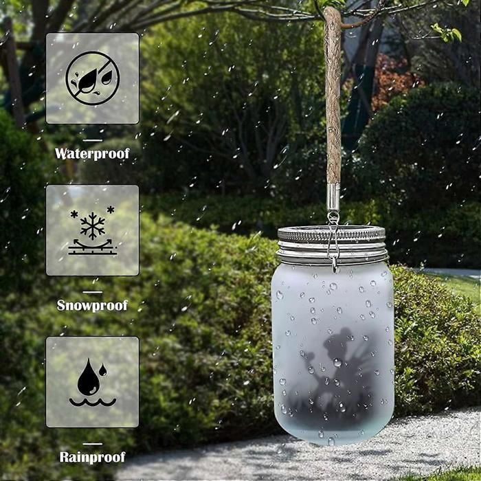 Set of 2 outdoor solar lights, glass jar lights with string lights, waterproof solar lights