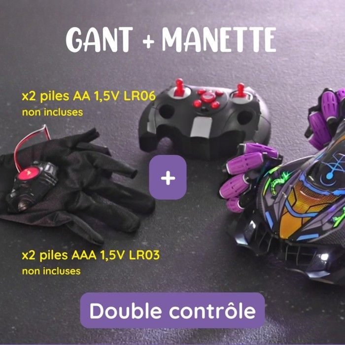 Racing Speedy - Voiture télécommandée de course avec gant de contrôle et manette - Véhicule rotation 360°, lumières LED et fumée
