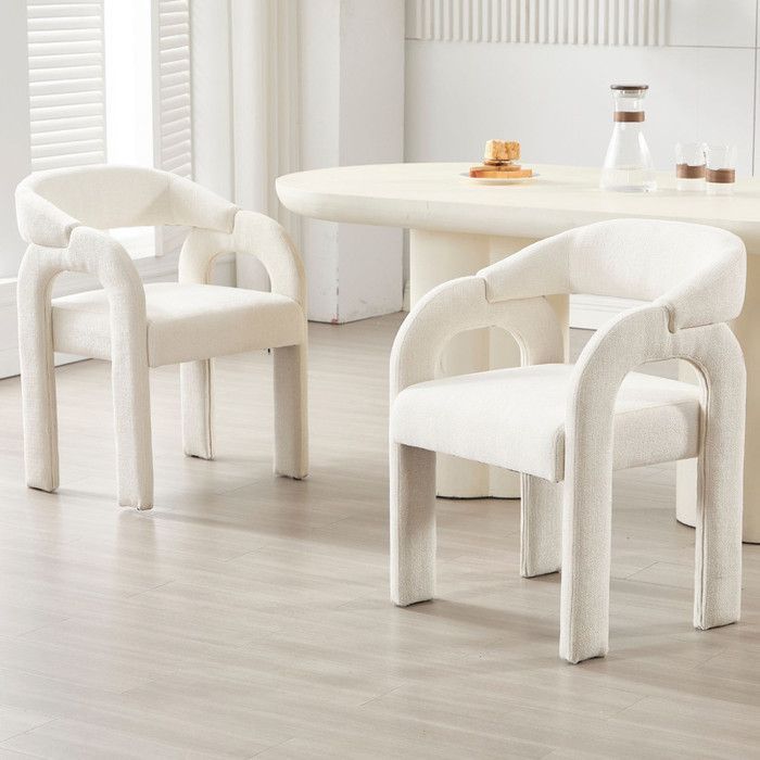Ya-Home Chaise de Salle à Manger Lot de 2 Chaise Salle à Manger en Chenille, Chaise de Cuisine Moderne avec Dossier Incurvé, Blanc