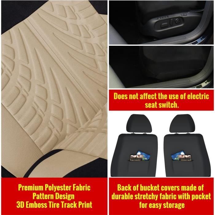 Funda para asiento de coche - YYV - Universal - Juego de 9 piezas - Beige - Tejido de poliéster