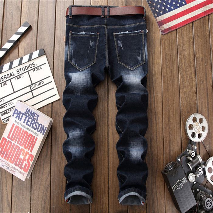 Pantalones vaqueros de hombre con rotos y corte regular - INSFITY - Azul - Hombre - Talla estándar