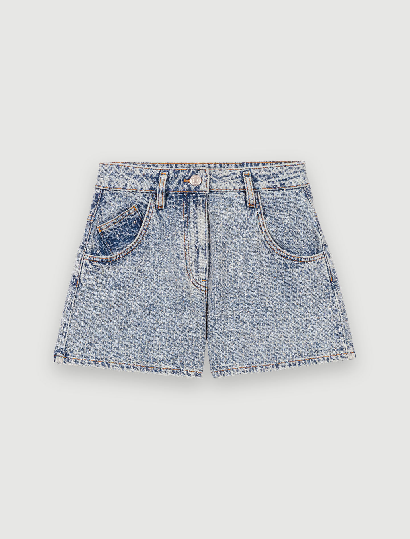 Denim shorts met jacquard en strass-steentjes - Blauw