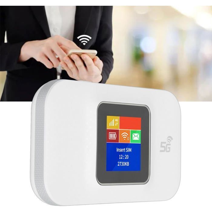 Draagbare 4G wifi-router, mobiel wifi-toegangspunt met 1,44 inch kleurenscherm en micro-simkaartsleuf (wit)