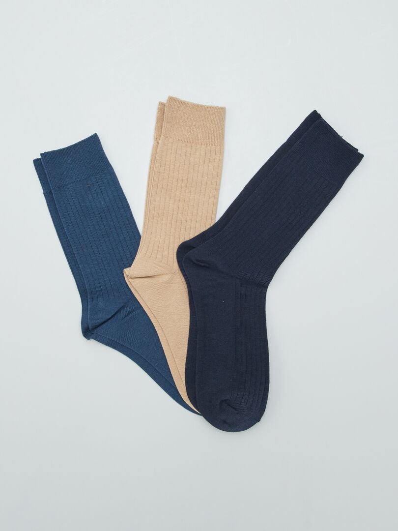 Set van 3 geribbelde lange sokken - BLAUW