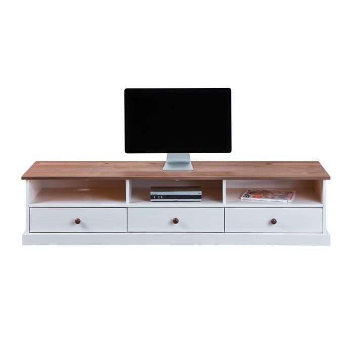 Wright tv-meubel met 3 lades, 3 vakken, wit, bruin.