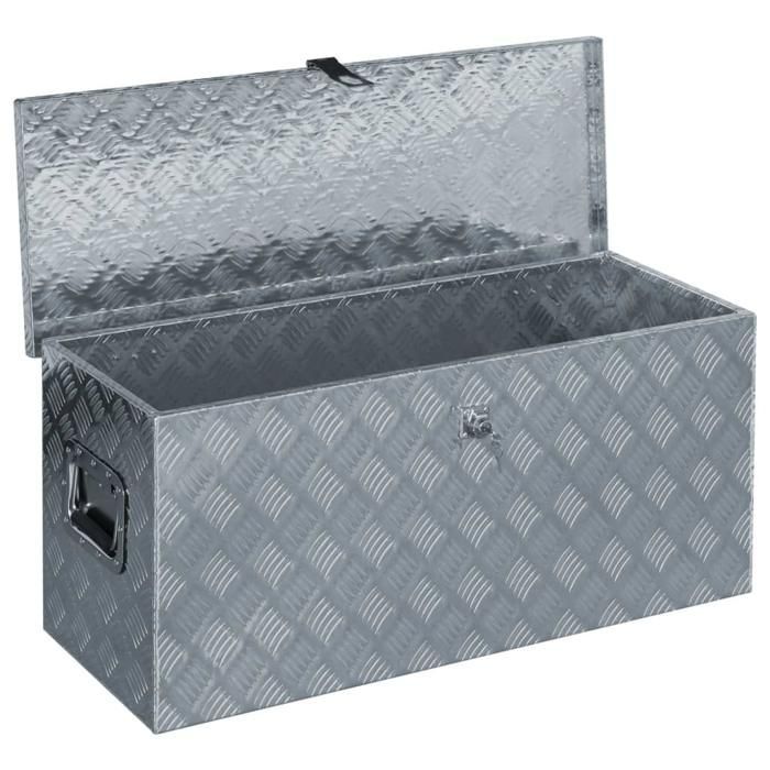 Caja de herramientas de aluminio, estuche de almacenamiento, cofre de herramientas, 90,5 cm, plata, 02_0003211