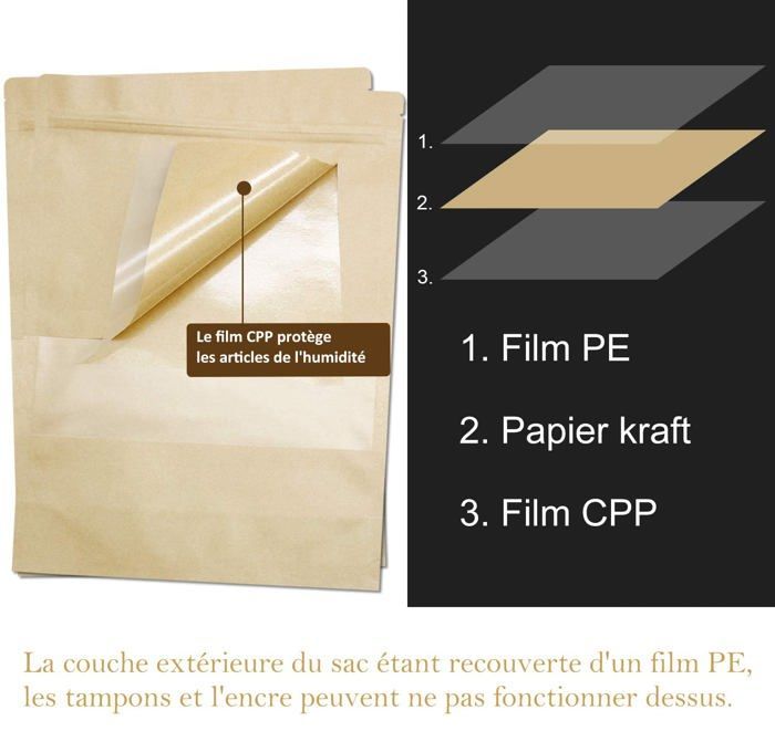 Bolsas de papel kraft para alimentos - 12x20 cm - Paquete de 200 - Reutilizables - Impermeables