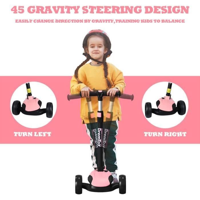 Trottinette Enfant 3 en 1 - LED - Rose - Siège - 3 Roues Élégantes
