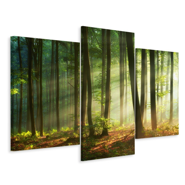 Obraz TRYPTYK Drzewa Las Zieleń Pejzaż 3D 60x40cm
