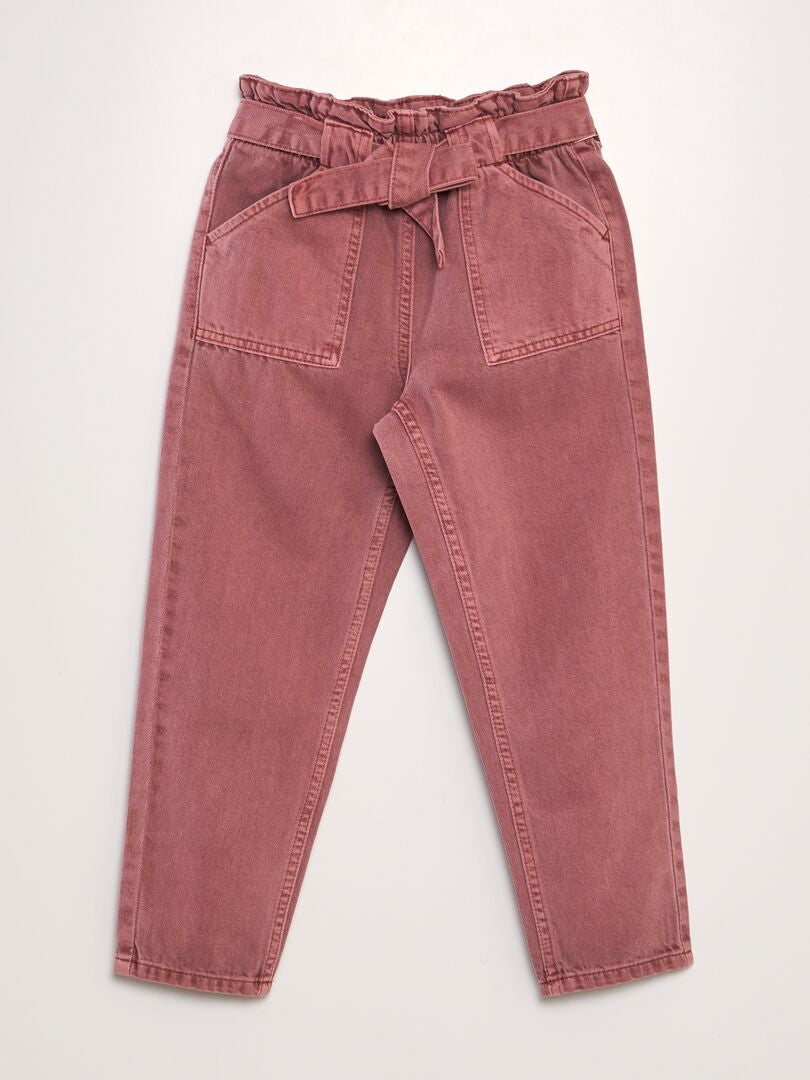 Jeans met elastische tailleband en mom fit-model - ROOD