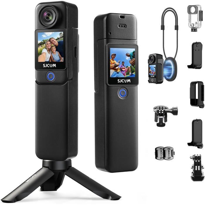 Videocamera C300 4K per vlog, autonomia della batteria di 460 minuti, doppio schermo touch, videocamera sportiva subacquea, stabilizzazione a 6 assi per vlogging, nera (senza scheda di memoria)