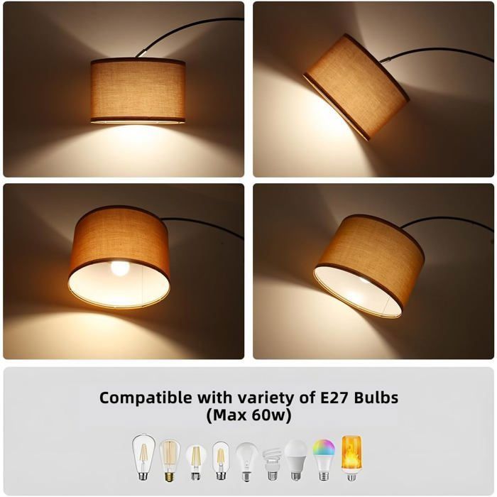 ANTENLICHT Lampadaire Arc Argent-Marron:  Intensité Variable, LED E27, Vintage, Pour Salon/Chambre/Hôtel