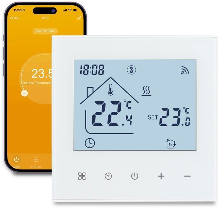 Thermostat Connecté WiFi Thermostat d'Ambiance Intelligent,Thermostats Programmable sans Fil ,Blanc