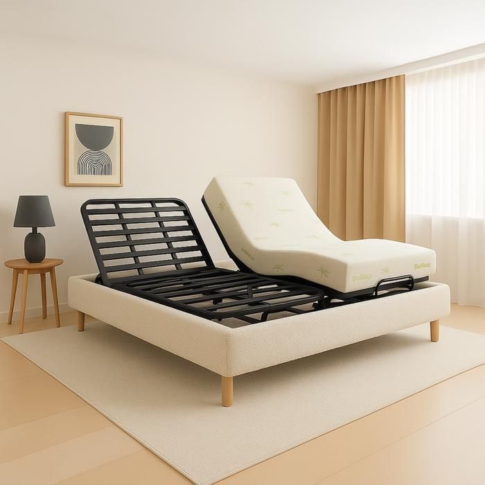 Set letto relax - SAMPUR - Orthoflex - 140x190 - Doppia motorizzazione - Base a doghe in alluminio