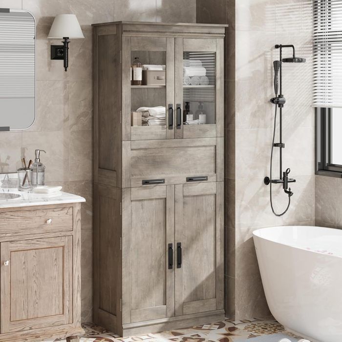 Mueble de baño - PROMIRACAL - 170 cm - 5 compartimentos - Puertas y cajón - Gris