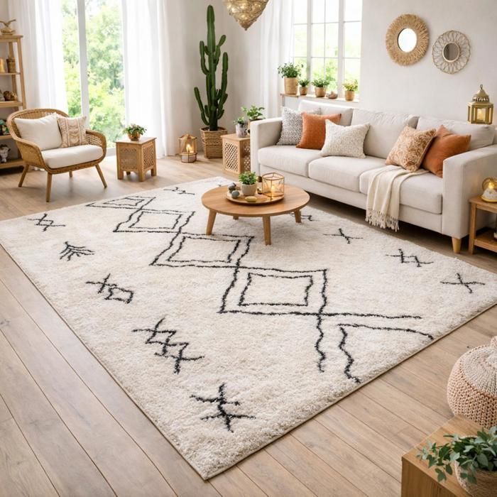 Berberteppich 120x170 cm, gewebtes Ethno-Muster LYN4 SOFT 3, Creme