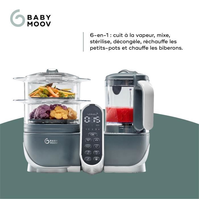 Babymoov Nutribaby(+) Robot da cucina per alimenti per neonati - 6 in 1 - Vaporiera/Frullatore - Grande capacità 2,2 litri, Grigio