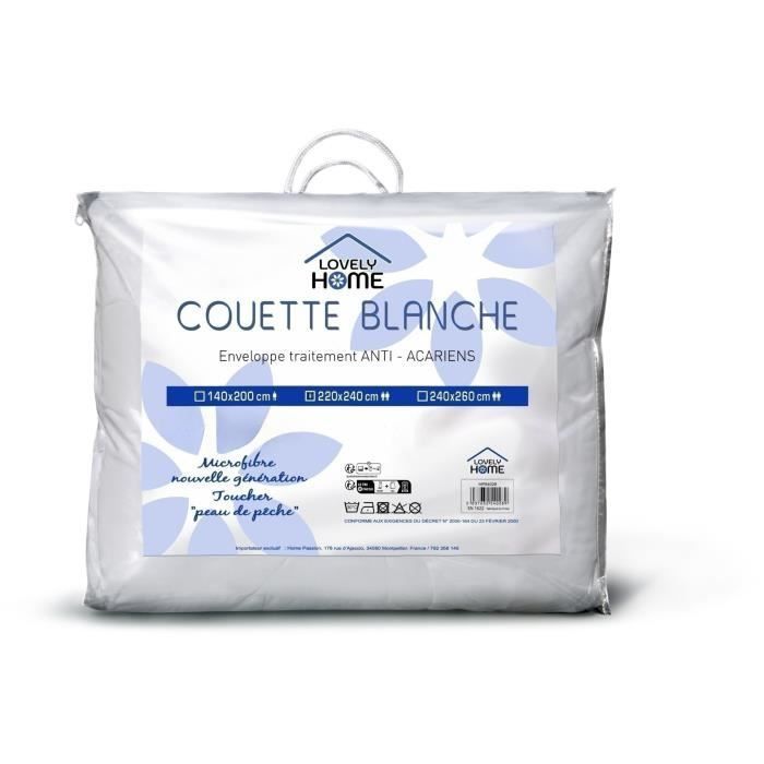 Duvet 140 x 200 cm - LOVELY HOME - Lightweight - 280 g/m² - Anti-dust mite - Single - White