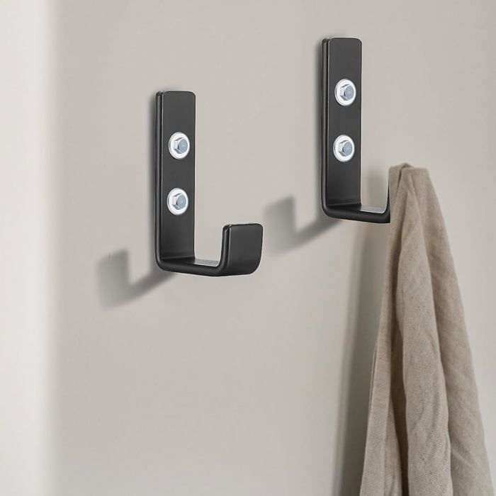 8 ganchos de pared, acero al carbono, negros, resistentes (70 kg), para garaje y herramientas.