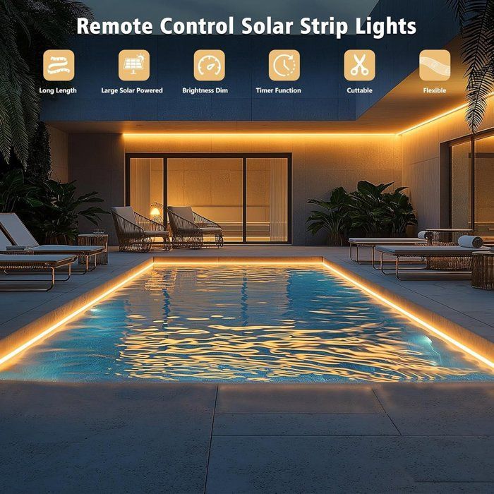 Tiras de luces LED solares para exteriores - 5 m - 320 LED - 8 modos - Luces solares impermeables para jardín