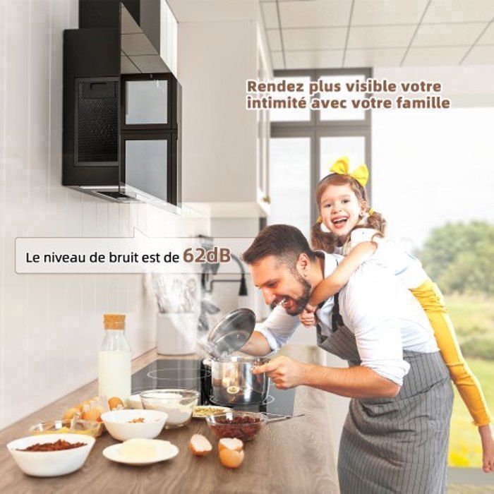 FIREGAS 60cm Cooker Hood, Class A+, 487 m³/h, Extraction or Recirculation, with Carbon Filters, Black Wall Mounted Hood