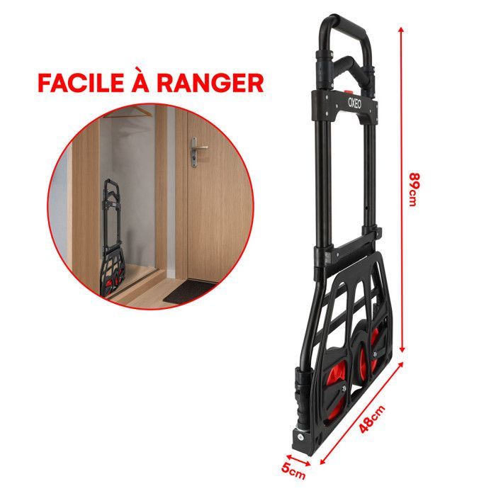 Carrello pieghevole da 150 kg - Tubo in acciaio - Ruote antiforatura - Design compatto - Altezza 115 cm - Piattaforma in alluminio antiscivolo 35x29 cm