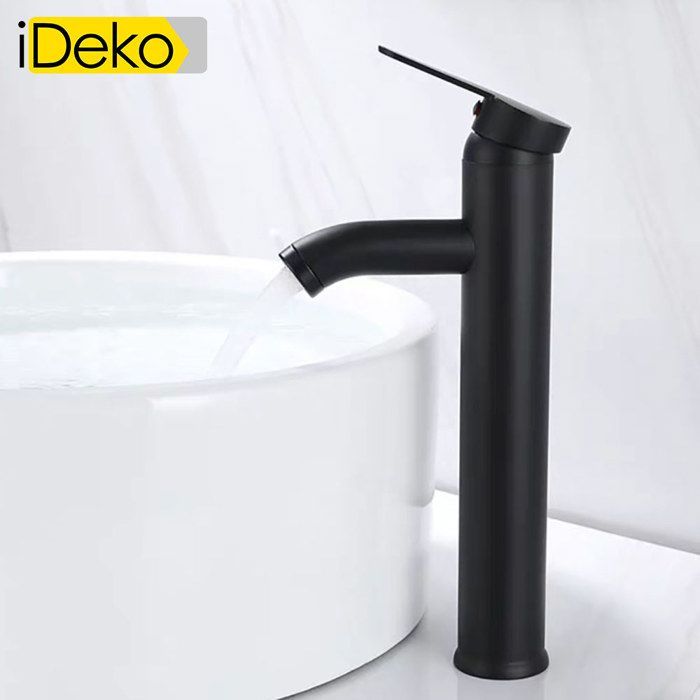 Grifo de baño iDeko® para lavabo alto, diseño de cerámica negra.