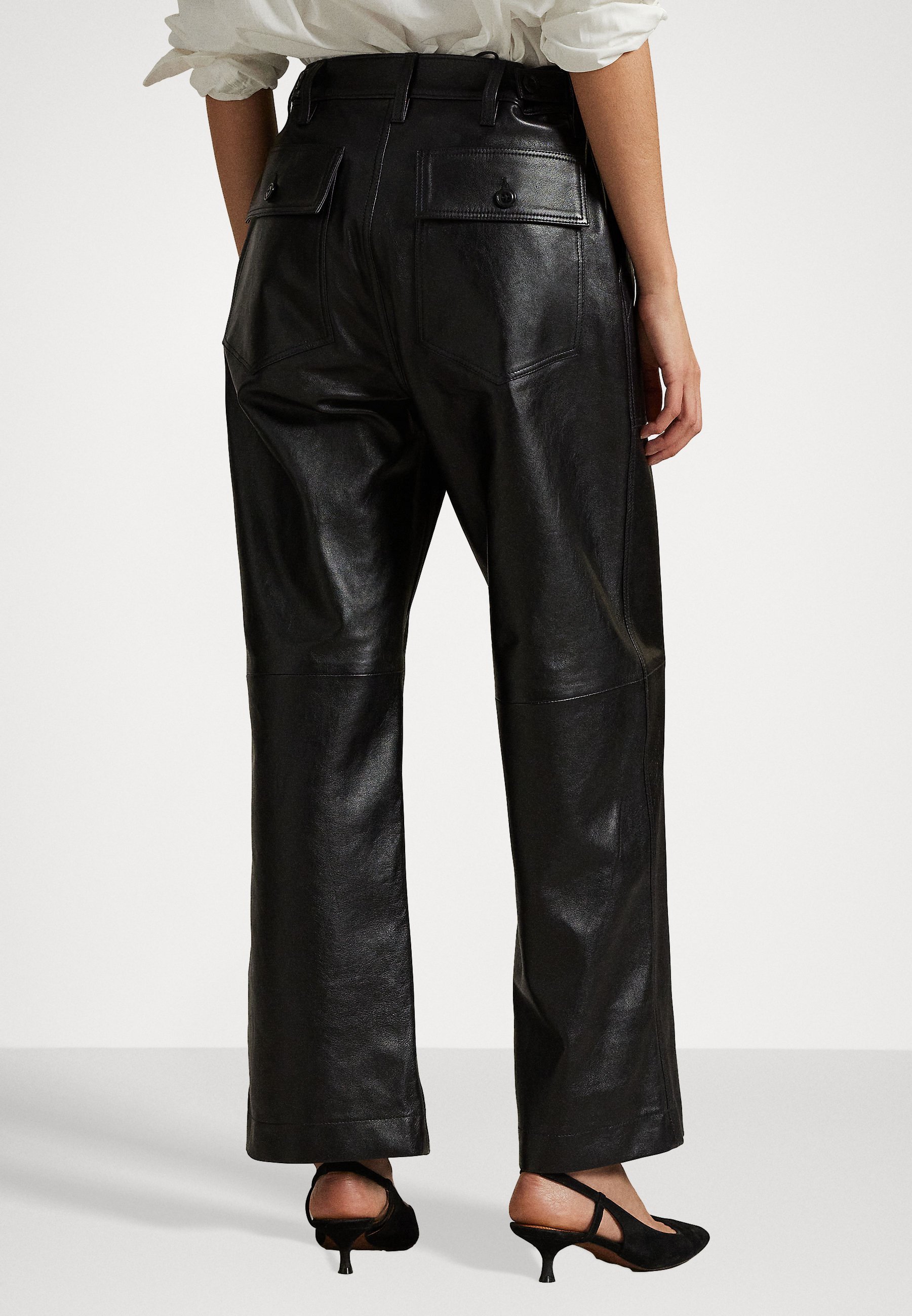 Polo Ralph Lauren THE LEATHER WIDE-LEG CROP RICKY PANT - Leren broek - zwart