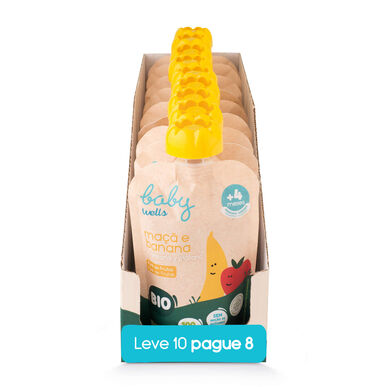 „Baby Wells“ ekonominės klasės obuolių ir bananų tyrės pakuotė, 10 x 90 g