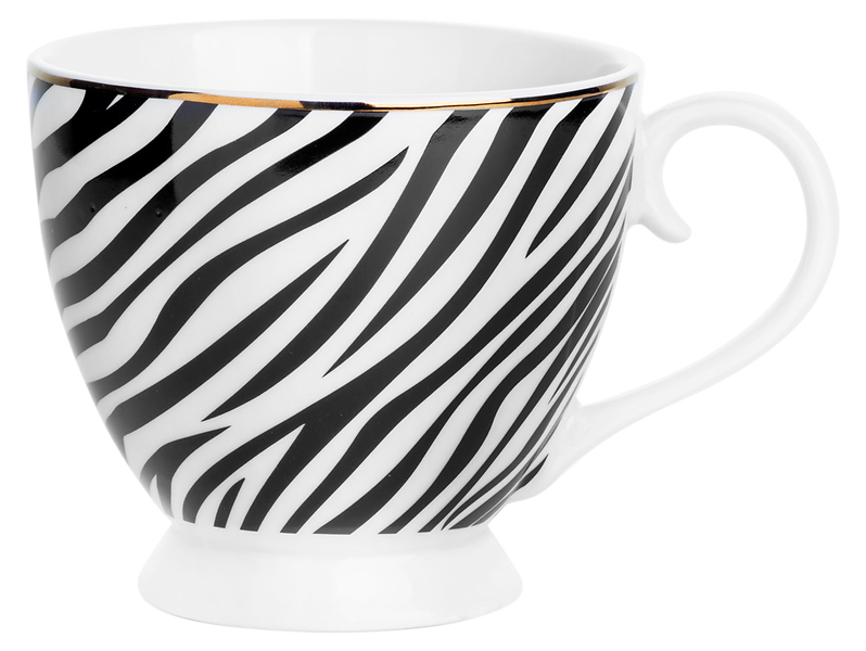 Kubek porcelanowy na nóżce Savana 400ml czarno-biały