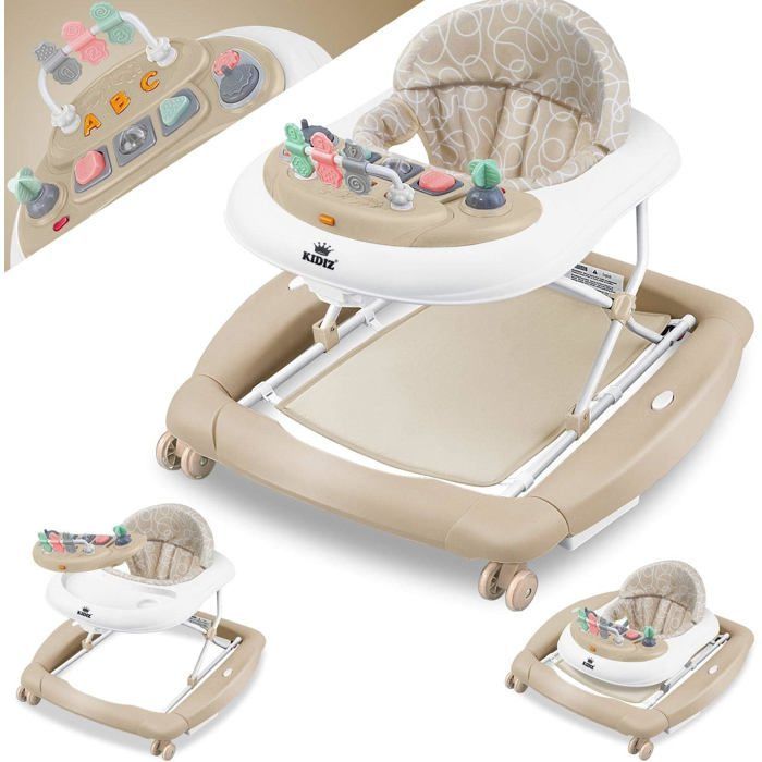 KIDIZ 4-in-1 Baby Walker Tilting Function Lounger with Wheels, Light, Music, Play Area, Dining Table, Folding Walker
