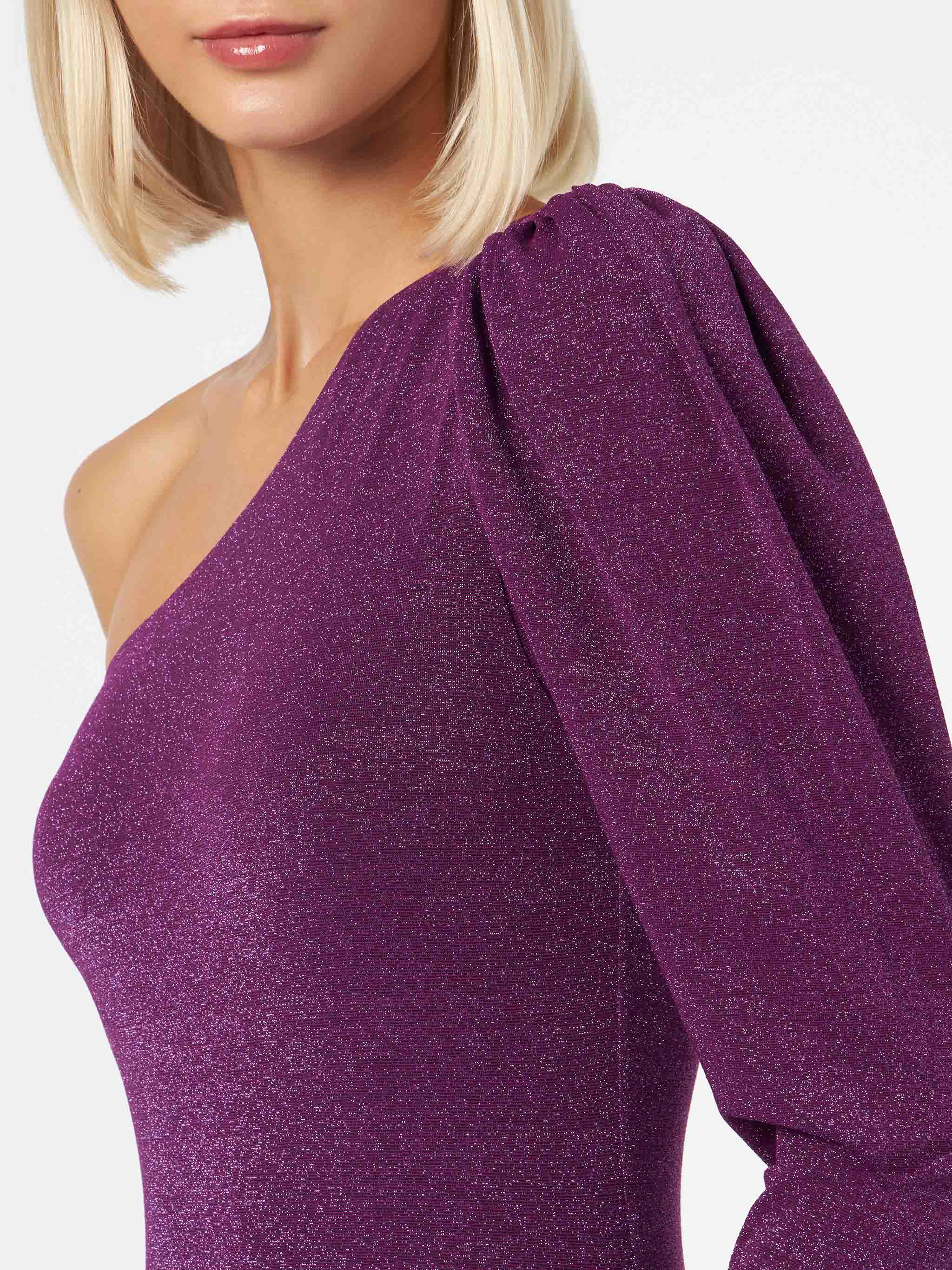 Paarse glitter gebreide one-shoulder badpak/bodysuit