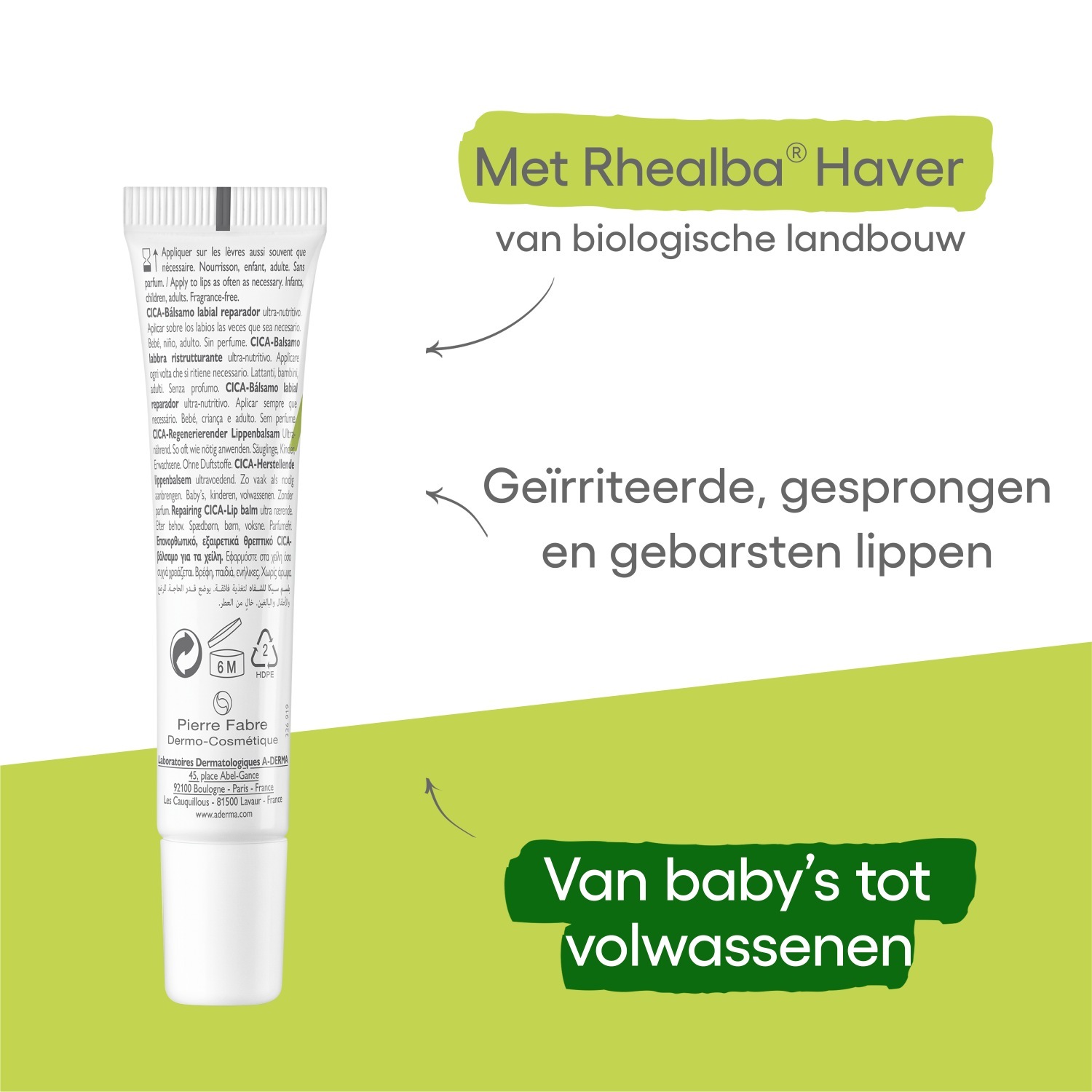A-DERMA balzam za usne Dermalibour+ + obnavljajući balzam za usne s iritacijom kože - 15 ml