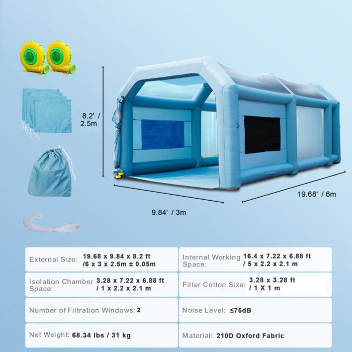 Cabina di pittura - DUOKU - Tenda per pittura - 6 x 3 x 2,5 m - Sistema di filtrazione - 2 ventilatori