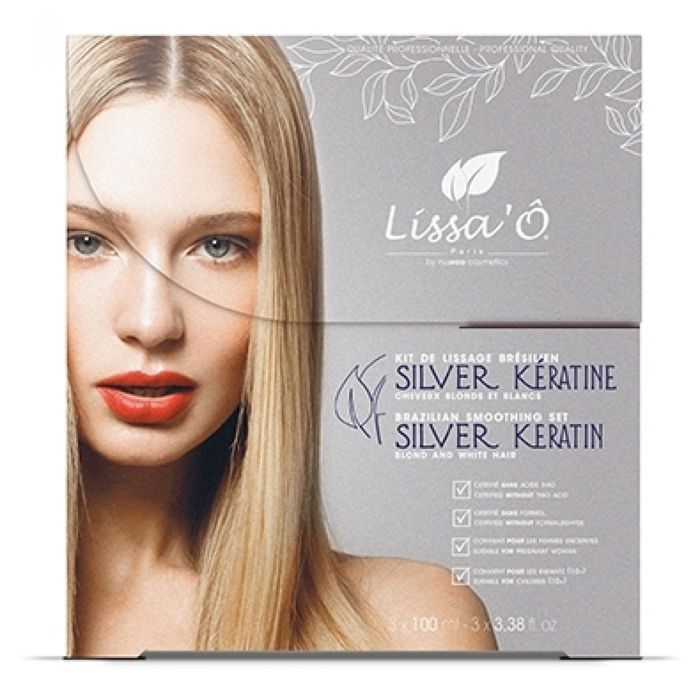 Lissa'Ô Natura Keratin - Kit alisador brasileño plateado Lissa'Ô para cabello decolorado, con mechas o blanco 3 x 100 ml