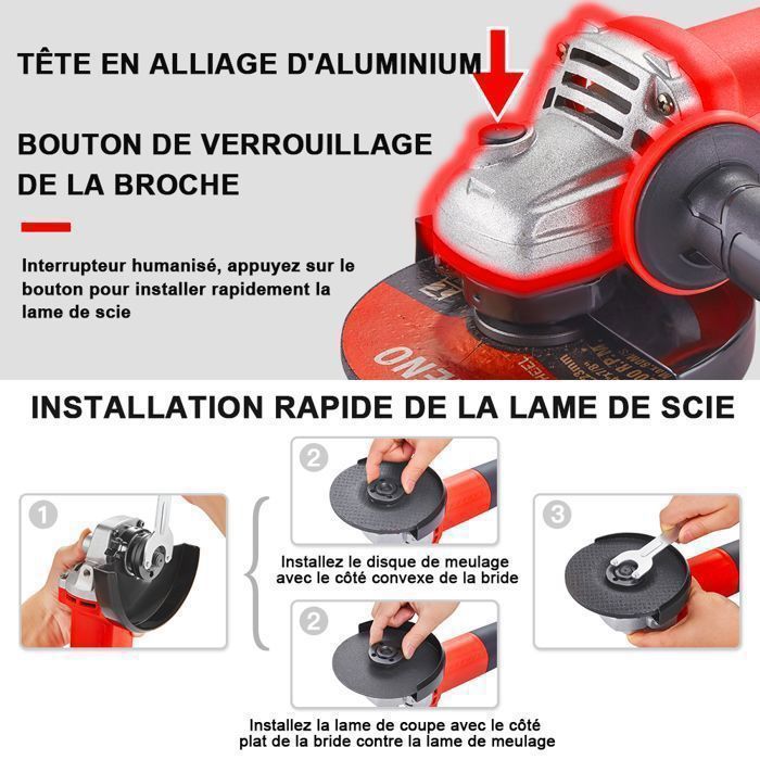Angle grinder - TEENO - 1000W - 125 mm - 12000 rpm - 4 discs