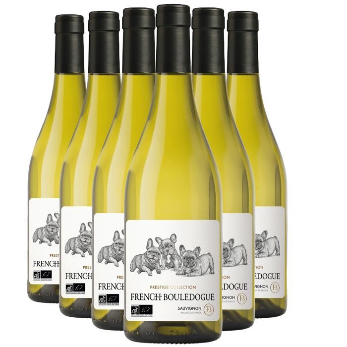 French Bulldog Pays d'Oc Prestige Collection Sauvignon 2022 - Vino bianco della regione Linguadoca-Rossiglione (6 x 75cl) Biologico