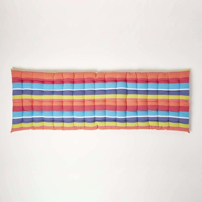Cojín para banco de jardín - HOMESCAPES - Rayas multicolores - 143 x 48 x 5 cm - Alfombra - Algodón y poliéster - Exterior