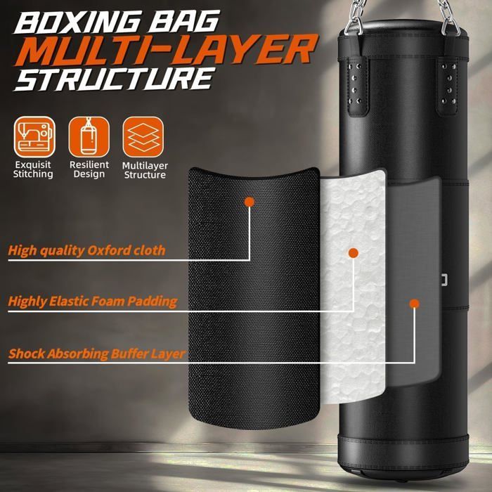 Saco de boxeo pesado para adultos de 120 cm - Kit con guantes de boxeo de 340 g y vendas de mano de 5 m - para entrenamiento de MMA, kárate y taekwondo