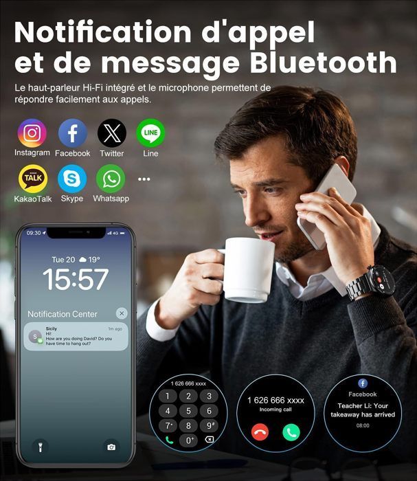 Smartwatch unissex com tela HD de 1,43