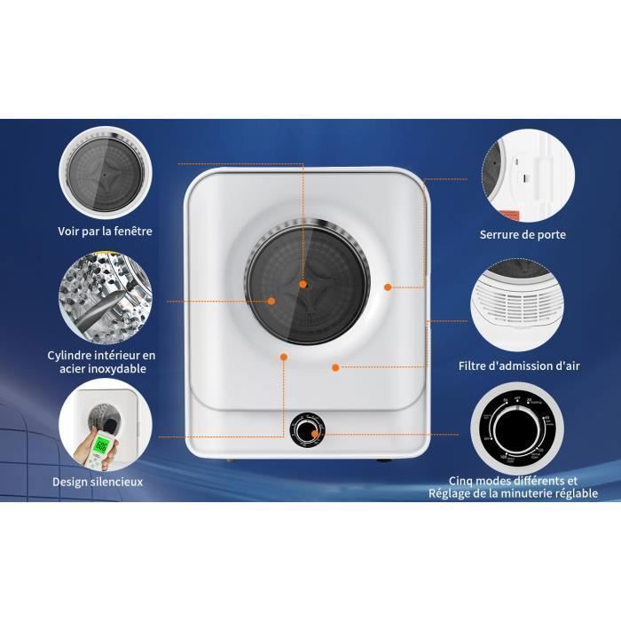 Sèche-linge à évacuation - JAERLIUB - Portable - capacité de 3 kg (jusqu’à 4,5 kg en réalité) - Multi Filtration