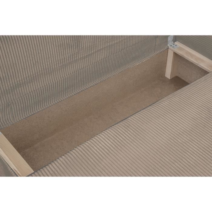 Canapé d'angle droit convertible - 3 places - MIKA - Tissu velours côtelé taupe - Coffre de rangement - 192 x 84 x 93 cm