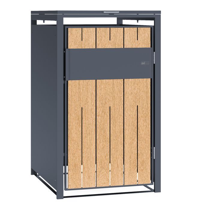 Refugio metálico para contenedores AXI Luke, antracita/efecto madera - Refugio para 1 contenedor - Máx. 240L - Refugio para contenedores de exterior con