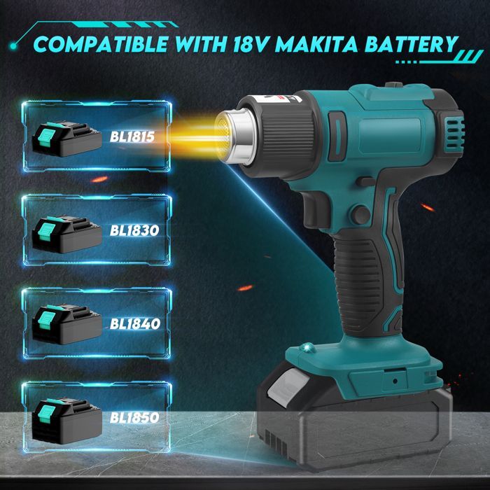 Écran Décapeur Thermique Sans Fil Compatible Makita 18V (Sans Batterie),Pistolet à Air Chaud avec Température Réglable 280-550 ℃