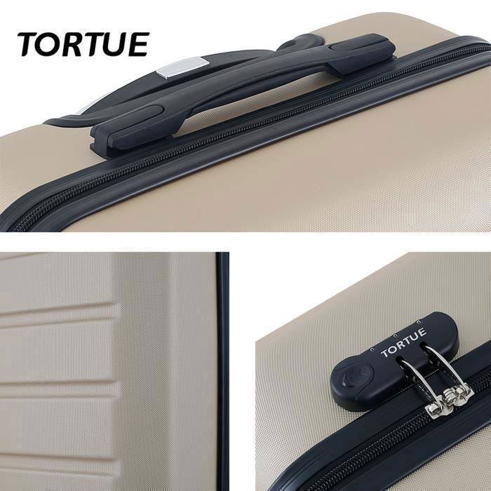 TORTUE - Set de 3 Valises 52cm-62cm-67cm - ABS - 4 roulettes Doubles - Cadenas Integré- Champagne