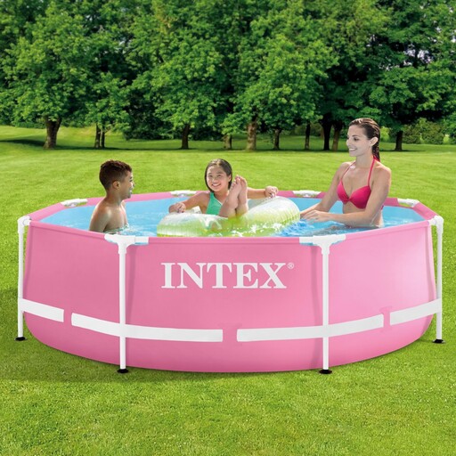  Intex 2.843 L Ροζ Κυκλική Υπέργεια Πισίνα με Μεταλλικό Σκελετό